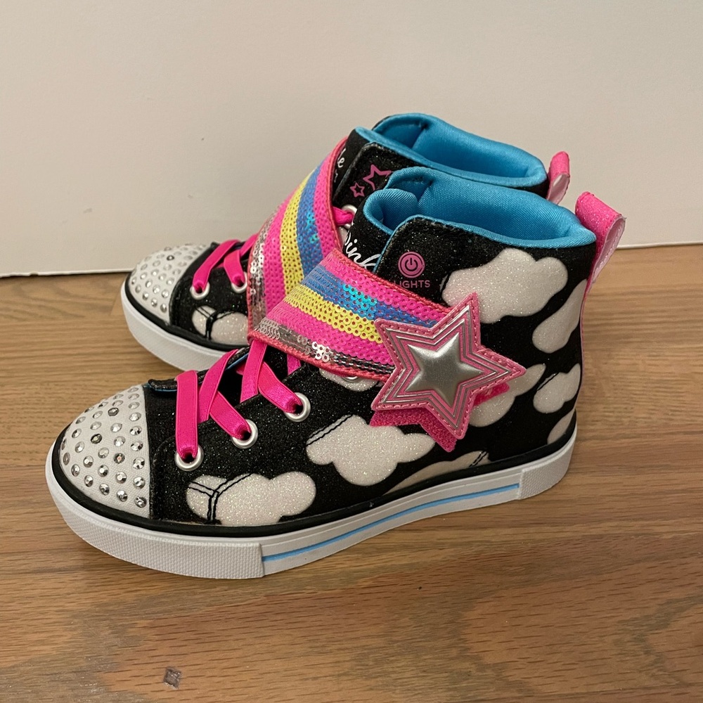 Sketchers twinkle toes high tops - size 11.5 girls - black, white, pink